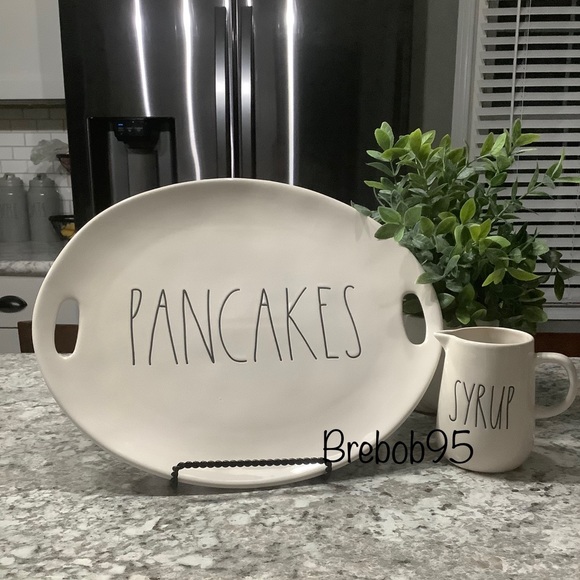 Rae Dunn PANCAKES platter and SYRUP pitcher - Rare Set